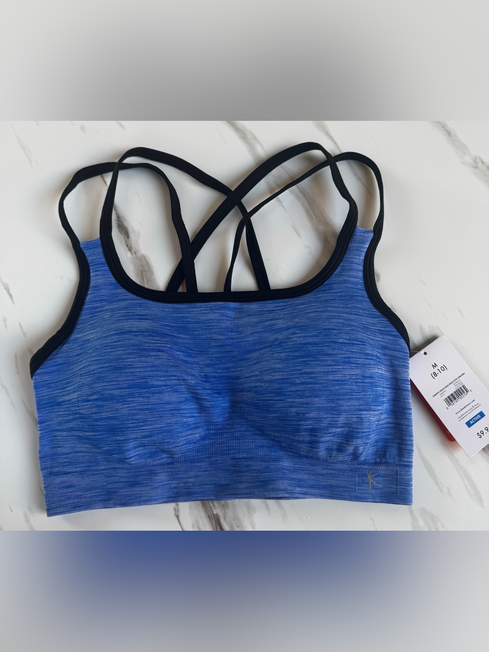 Danskin Now Heathered Blue Sports Bra with Black Strappy Back